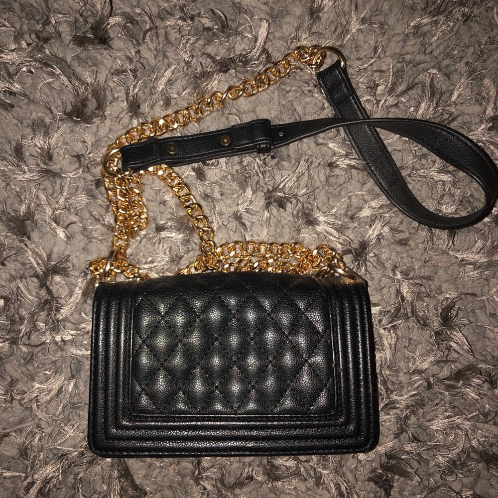 Black Faux Leather Chain Bag